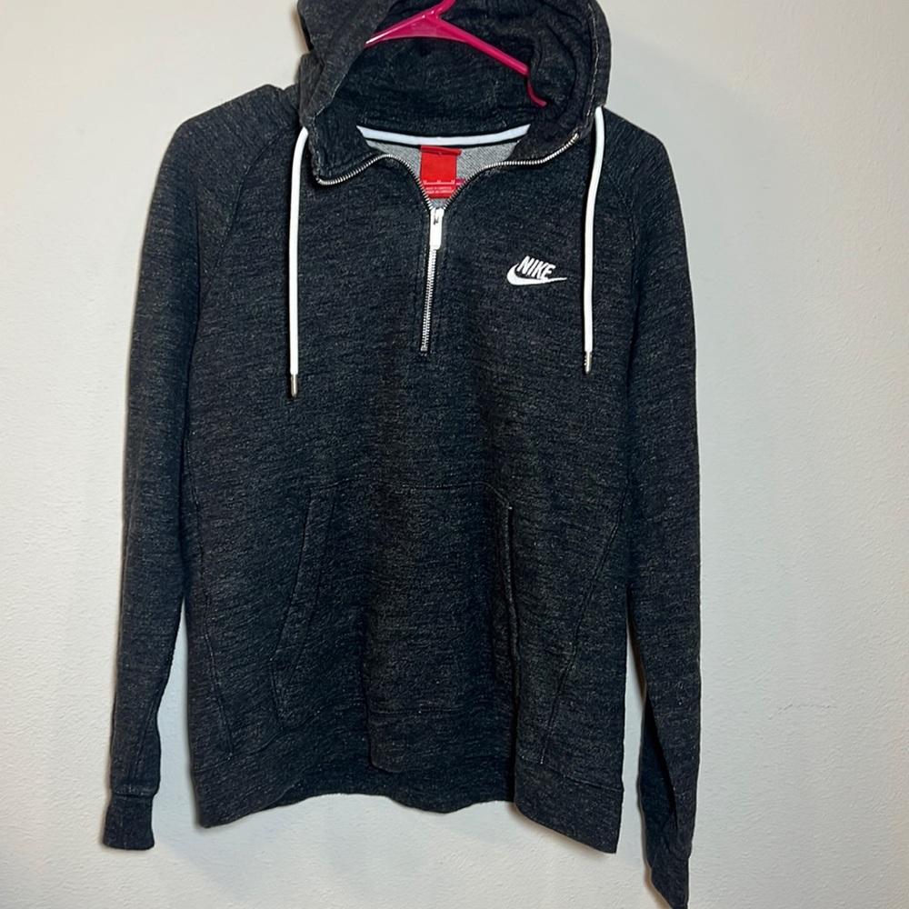 Nike Heritage 1/2 Zip Pullover Hoodie Sweatshirt Black Gray Medium